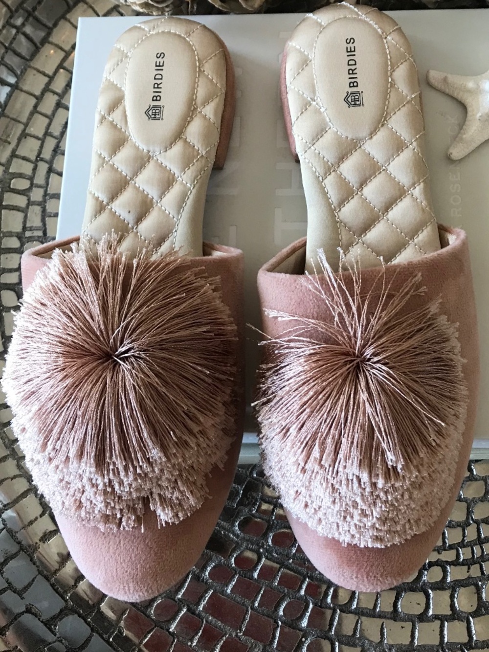 COQUETTE 🔥 BALLETCORE ROMANTIC VINTAGE INSPIRED PINK POM VELVET SLIDE - Picture 2 of 15